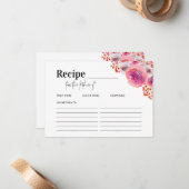 ブライトピンク花模様ブライダルシャワーレシピカード ノートカード (正面/裏面インサイチュ)