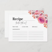 ブライトピンク花模様ブライダルシャワーレシピカード ノートカード (正面/裏面)