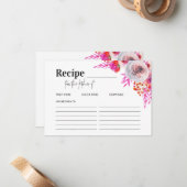 ブライトピンク花模様レシピカードブライダルシャワー ノートカード (正面/裏面インサイチュ)