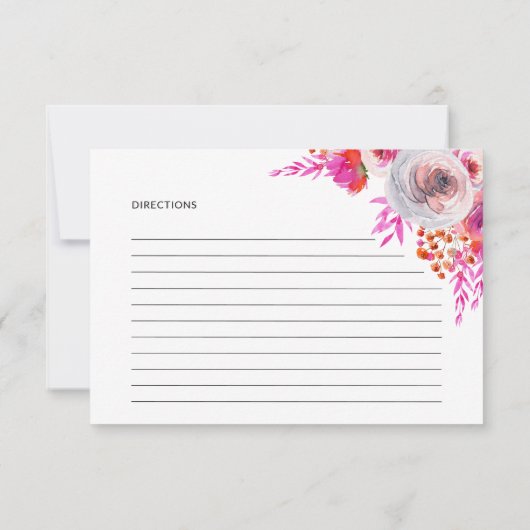 ブライトピンク花模様レシピカードブライダルシャワー ノートカード (裏面)