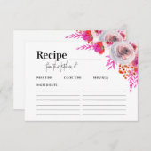 ブライトピンク花模様レシピカードブライダルシャワー ノートカード (正面/裏面)