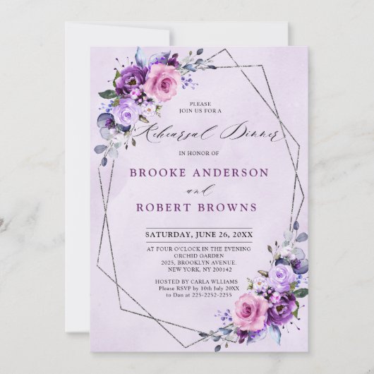 ブライトピンク薄紫パープルシェードリハーサルディナー 招待状 (正面)