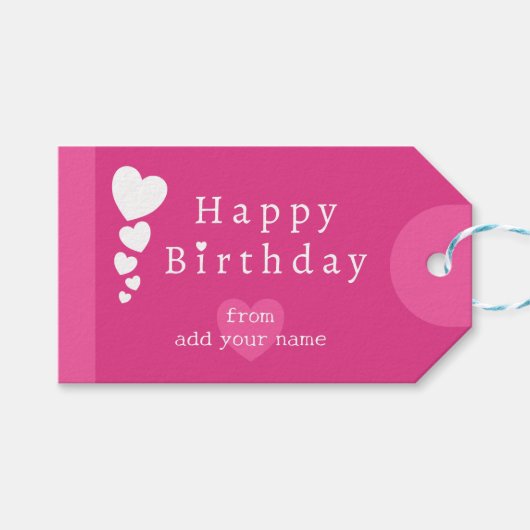 ブライトピンク誕生日ハートギフトラベル ギフトタグ (正面(横))