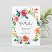 ブライトピンク赤面フローラリース結婚ズ 招待状 (スタンド正面)