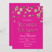 ブライトピンク金ゴールドグリッターブライダルシャワー招待 招待状 (正面/裏面)