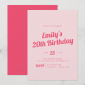 ブライトピンク |モダンレトロAny Age Birthday Party 招待状 (正面/裏面)