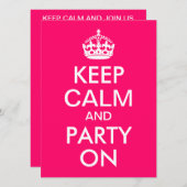 ブライトピンクKeep Calm and Carry On 招待状 (正面/裏面)