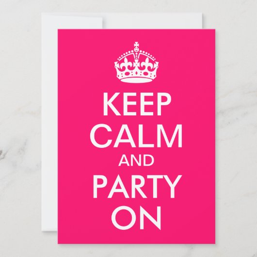 ブライトピンクKeep Calm and Carry On 招待状 (正面)