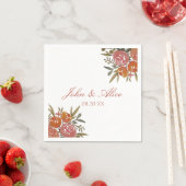 ブライトピーチとオレンジ結婚フローラ スタンダードカクテルナプキン (インサイチュ)