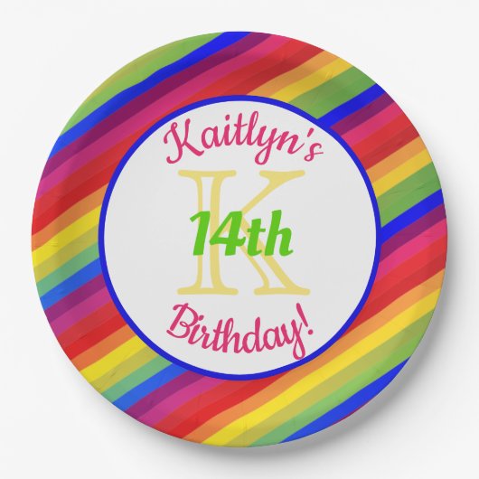 ブライトフィエスタストライプ |誕生日パーティー ペーパープレート (正面)