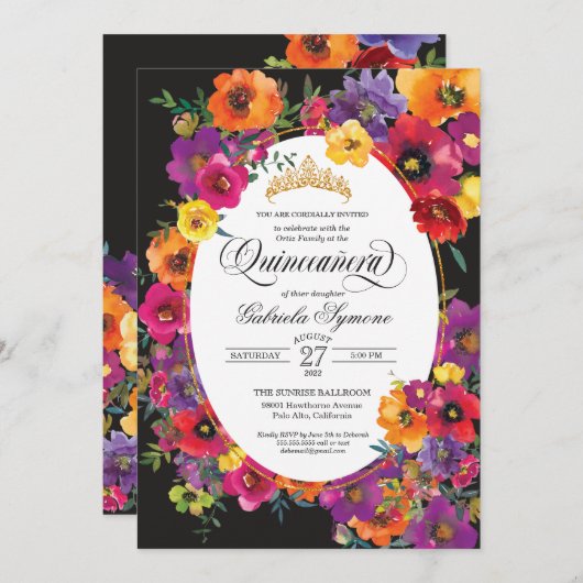 ブライトフィエスタフラワーウォーターカラーフローラキンセアニラ 招待状 (正面/裏面)