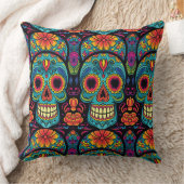 ブライトフォークアートシュガースカルデイオブザデッドパーティー クッション (ブランケット)
