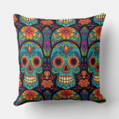 ブライトフォークアートシュガースカルデイオブザデッドパーティー クッション (裏面)