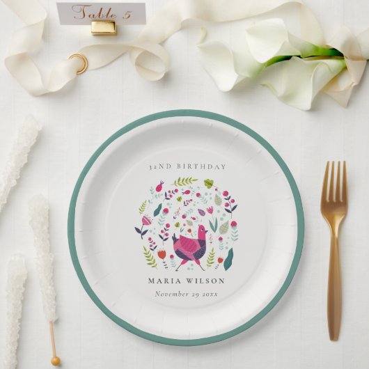 ブライトフォークファームフローラバードエイジ誕生日 ペーパープレート (ウェディング)