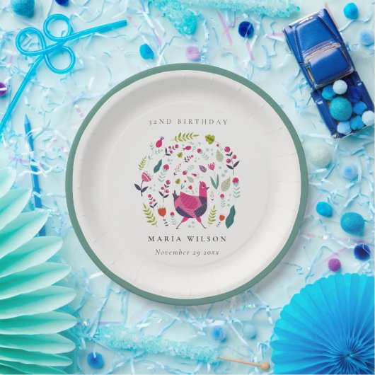 ブライトフォークファームフローラバードエイジ誕生日 ペーパープレート (パーティー)