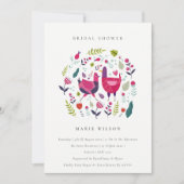 ブライトフォークファームフローラ鳥類ブライダルシャワー招待状 サンキューカード (正面)