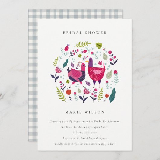 ブライトフォークファームフローラ鳥類ブライダルシャワー招待状 サンキューカード (正面/裏面)