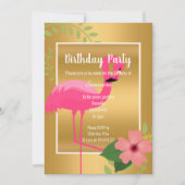 ブライトフラミンゴハイビスカス白黒金ゴールド 招待状 (正面)