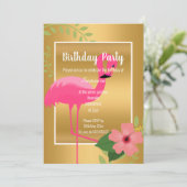 ブライトフラミンゴハイビスカス白黒金ゴールド 招待状 (スタンド正面)