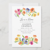 ブライトフラワーガーデンピンクオレンジブライダルシャワー 招待状 (正面)