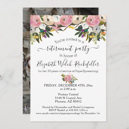 ブライトフラワーズボホフローラ退職パーティー写真 招待状 (正面/裏面)