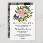 ブライトフラワーボホブーケ写真ブライダルシャワー 招待状 (正面/裏面)