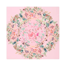 ブライトフラワー美しい、ピンクフローラリース メタルプリント