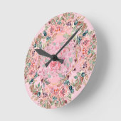 ブライトフローラアートビューティフルピンクフローラリース ラウンド壁時計 (傾斜)