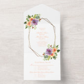 ブライトフローラウォーターカラーパープルピーチ結婚ズ オールインワン招待状 (内側)