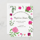 ブライトフローラガーデン誕生日招待 インビテーションポストカード (正面/裏面)