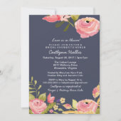 ブライトフローラピンク&ネイビーベビー、ブライダルまたは誕生日 招待状 (正面)