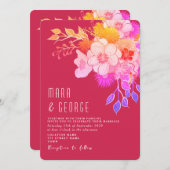 ブライトフローラマゼンタ結婚式招待状 招待状 (正面/裏面)