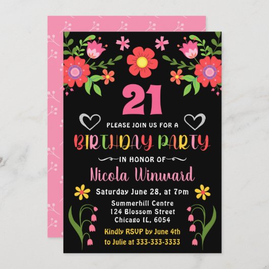 ブライトフローラメキシカンフェスタ誕生日パーティー 招待状 (正面/裏面)