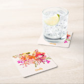 ブライトフローラロマンチック名前をカスタムする スクエアペーパーコースター (インサイチュ)