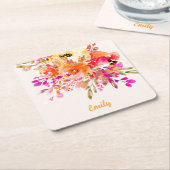 ブライトフローラロマンチック名前をカスタムする スクエアペーパーコースター (アングル)