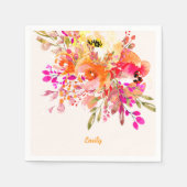 ブライトフローラロマンチック名前をカスタムする スタンダードカクテルナプキン (正面)