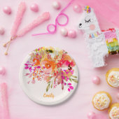 ブライトフローラロマンチック名前をカスタムする ペーパープレート (パーティー)