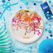 ブライトフローラロマンチック名前をカスタムする ペーパープレート (パーティー)