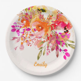 ブライトフローラロマンチック名前をカスタムする ペーパープレート