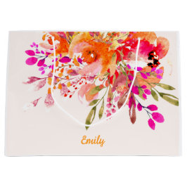 ブライトフローラロマンチック名前をカスタムする ラージペーパーバッグ