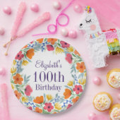 ブライトフローラ100誕生日 ペーパープレート (パーティー)