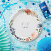 ブライトブライダルシャワーオレンジダスティブルーピーニー ペーパープレート (パーティー)