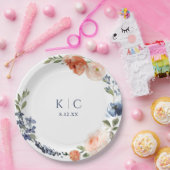 ブライトブライダルシャワーオレンジダスティブルーピーニー ペーパープレート (パーティー)