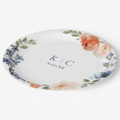 ブライトブライダルシャワーオレンジダスティブルーピーニー ペーパープレート (アングル)