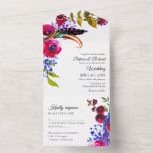 ブライトブルゴーニュフローラモノグラムエレガントな結婚式 オールインワン招待状 (内側)