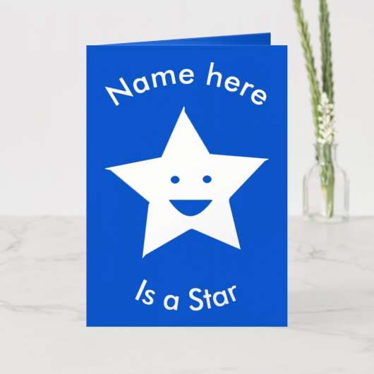 ブライトブルーお祝いスターカスタム 箔グリーティングカード (花)