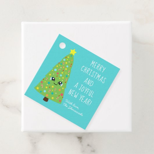 ブライトブルーかわいいクリスマスツリーメリークリスマスプレゼント フェイバータグ (インサイチュ)