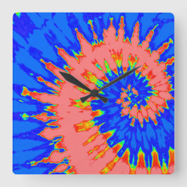 ブライトブルーとピーチスパイラル絞り染め時計 スクエア壁時計