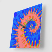 ブライトブルーとピーチスパイラル絞り染め時計 スクエア壁時計 (傾斜)