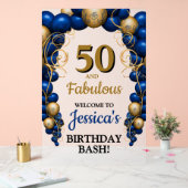 ブライトブルーとフラット金ゴールド誕生日パーティー アクリルサイン (ウェディング)